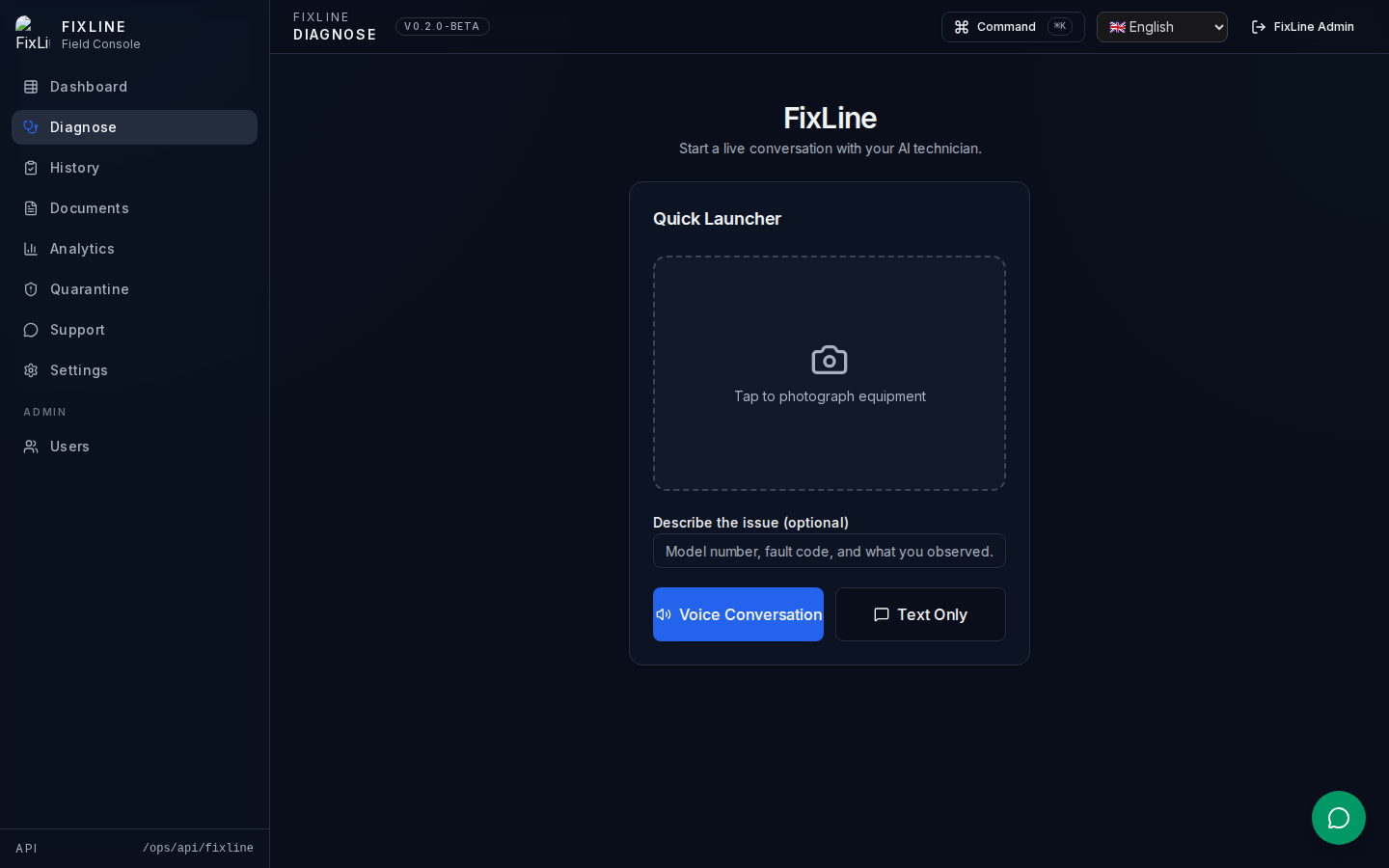 FixLine text diagnosis workflow